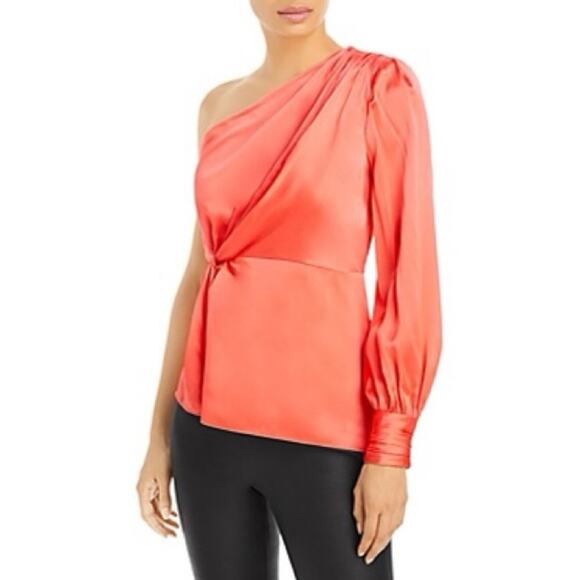 CINQ A SEPT STACE ONE SHOULDER SILK TOP IN NEON CORAL WOMEN SIZE SMALL BRAND NEW - Picture 2 of 10